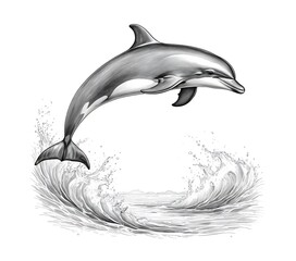 Obraz premium dolphin monochrome hand drawn line illustration,dolphin, electricity, horizontal, no people, photography, color image, 7