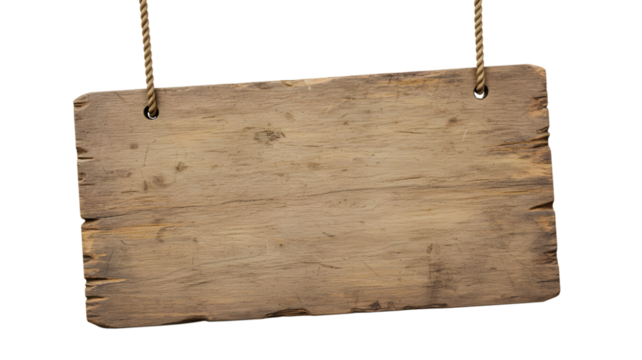 Rustic wooden sign hanging with rope mockup template for message board and advertisement design element