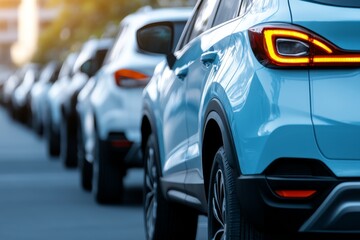 Line of vehicles in a city street