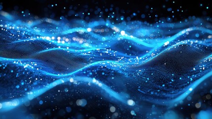 Abstract Blue Waves with Particles in Motion and Light Reflections