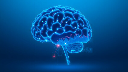 Futuristic AI Brain Hologram Glowing Neural Network Visualization