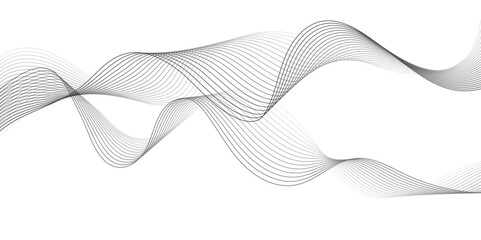 Wavy stripe design. Twisted curve lines with blend effect. Business background lines. Frequency sound waves. Dynamic flowing gray curves isolated on white background.