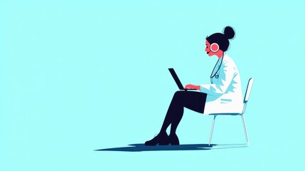 Fototapeta premium A dermatologist consulting with a patient via video call on a laptop, showcasing remote care.