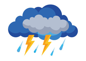 Thunderstorm Clouds in the Sky Vector Illustration Dark Clouds with Lightning and Stormy Weather