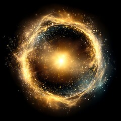 Obraz premium Golden Ring of Energy Radiating Brilliant Light Sparkles Abstract Design Glowing Cosmic Phenomenon.