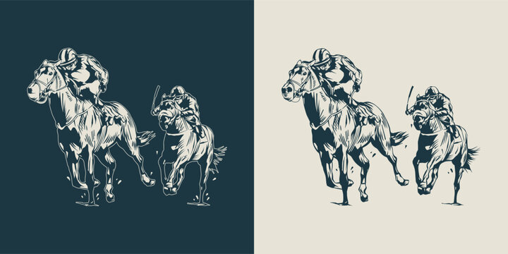 Racing horses and jockeys vector drawing