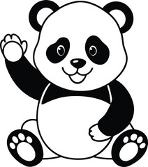 Adorable Panda Illustration Sitting and Waving With a Cheerful Expression