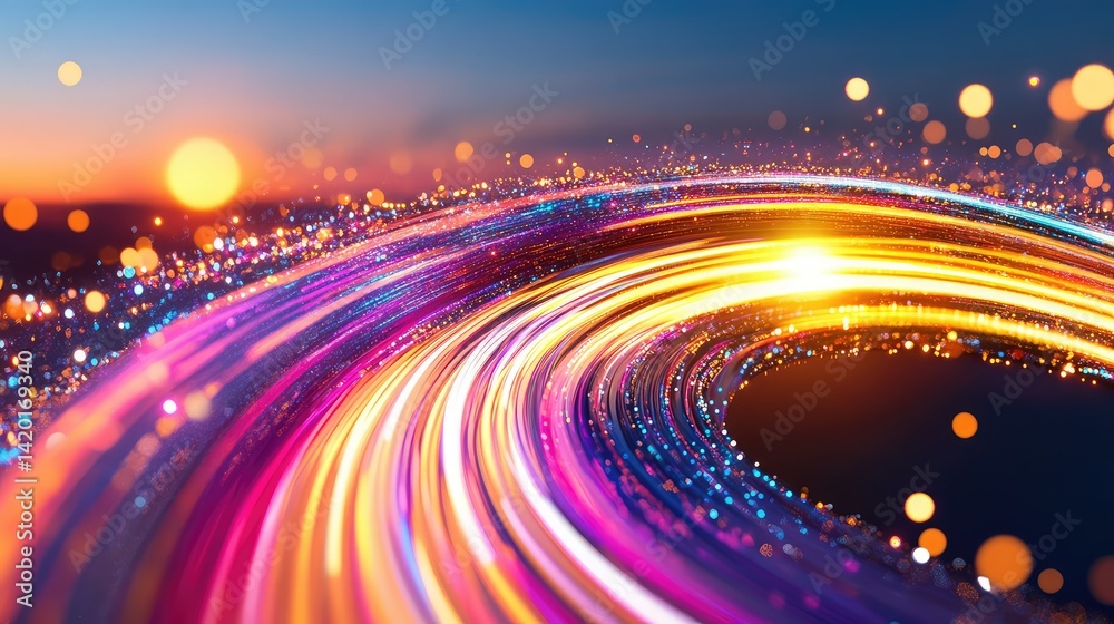 Poster speeding light trails in digital environment showing fast data transfer