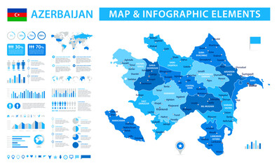 Fototapeta premium Azerbaijan Infographic Map with Data Visualization Elements - Vector Map of Azerbaijan