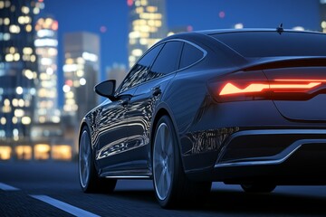 Sleek modern car at night in city