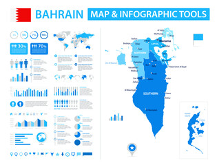 Bahrain Infographic Map with Data Visualization Elements - Vector Map of Bahrain