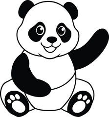 Adorable Panda Illustration Sitting and Waving With a Cheerful Expression
