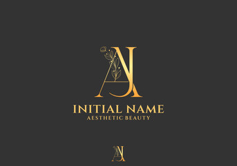  Letter AJ Beauty Logo with Flourish Ornament Luxury