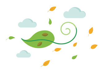 Windy Sky with Flying Leaves Vector Illustration Autumn Breeze and Scattered Leaves in the Air