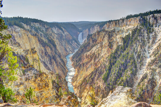 Grand Canyon Of The Yellowstone. Lower Falls of the Yellowstone River Park Trail.