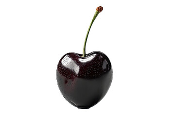 a glossy black cherry perfectly centered and fully isolated on a plain 
