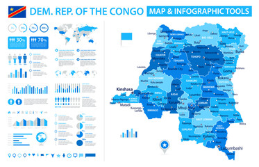 Obraz premium Democratic Republic of the Congo Infographic Map with Data Visualization Elements - Vector Map of Congo Democratic Republic