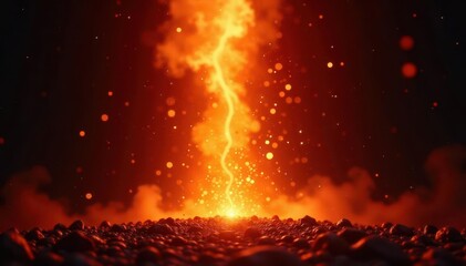 Intense orange god rays, floating particles Dramatic black backdrop , particles, stage