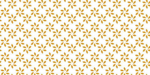 Golden vector seamless pattern with small diamonds , star shapes ,rhombuses . Abstract gold and white geometric texture . Simple minimal wide repeat background . Luxury design for decor , wallpaper