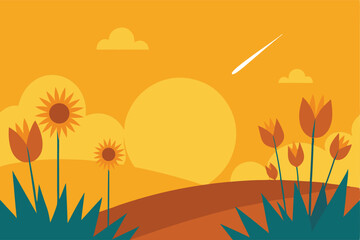 summer landscape with sun and flowers