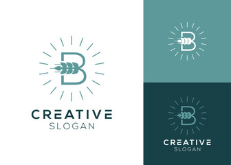 Letter B with rice plant or paddy logo design for agriculture 