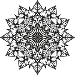 Detailed Black and White Mandala Design with Floral and Geometric Elements