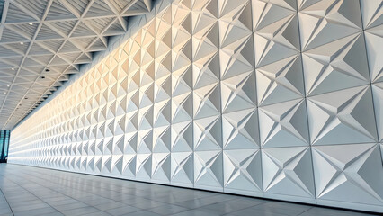 Obraz premium modern architectural design featuring textured white wall with geometric pattern, creating sense of depth and elegance