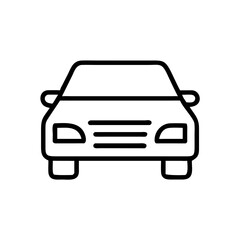 A simple car icon representing a journey ahead with bold black lines on a white background.