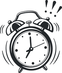 Detailed Alarm Clock Vector Illustration with Vibrating Bells and Clear Time Display - Perfect for Productivity and Time Management Themes