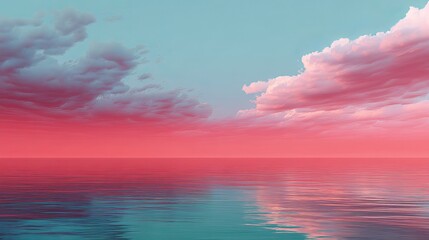 A serene sunset over calm waters, featuring vibrant pink and blue hues reflecting on the tranquil surface.