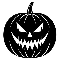 Naklejka premium Pumpkin with carved scary face silhouette