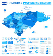 Honduras Infographic Map with Data Visualization Elements - Vector Map of Honduras