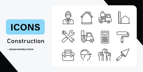Labor day construction icon set vector illustration