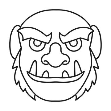 recommend clip art: Outline illustration of a cartoon monster face with sharp teeth and angry eyebrows depicting spooky halloween