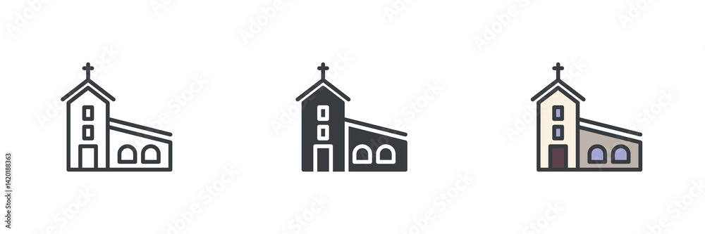 Aufkleber church building with a cross different style icon set
