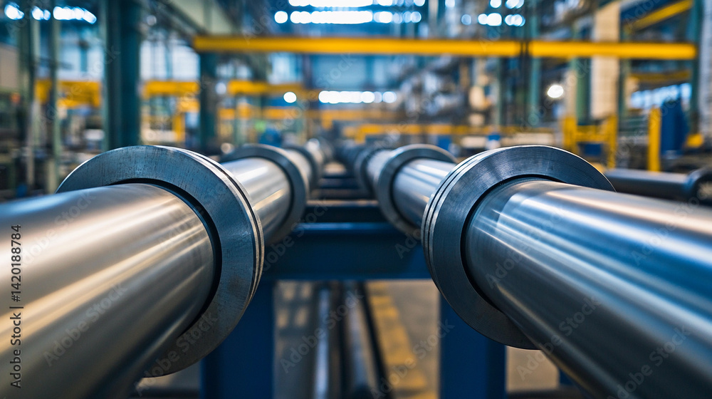 Poster brightly lit view of industrial pipes in manufacturing facility generative ai