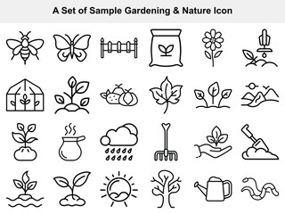 Fototapeta premium Gardening and Nature Elements Icon Collection