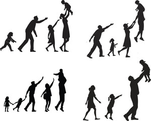 "Silhouette Collection of Happy Families with Children - Parental Bonding Moments"
