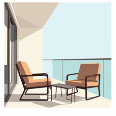 Stylish modern chairs on minimalistic balcony, serene design concept