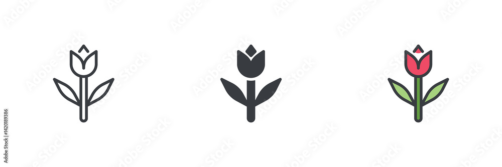 Aufkleber Tulip flower on a stem with two leaves different style icon set
