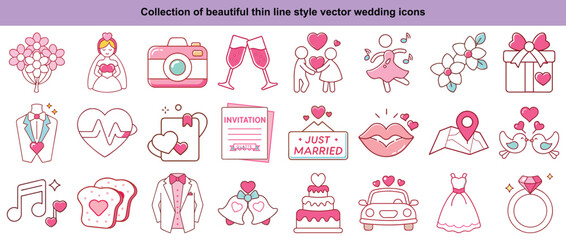 Elegant Wedding and Romance Vector Icon Collection