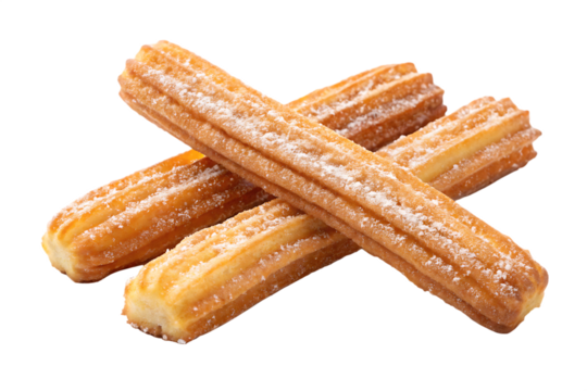 tasty sweet churros isolated on background white