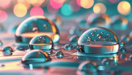 Colorful, vibrant water droplets reflecting light.