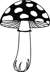 Artistic Black-and-White Illustration of a Mushroom with Leaf Design