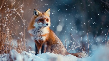 Fototapeta premium Winter wonderland scene featuring a red fox.