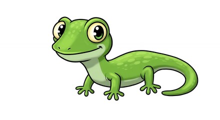 Fototapeta premium Cheerful green gecko cartoon illustration childrens pet nature design
