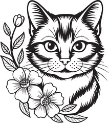 black cat with flowers