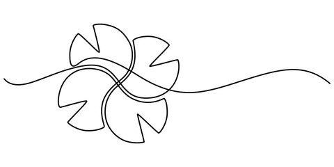 lily pad icon continuous one line drawing, Outline drawings of water lily plants in pond, leaf pads. Set of lotus leaves in sketch style. Botanical vector illustration isolated on white background.