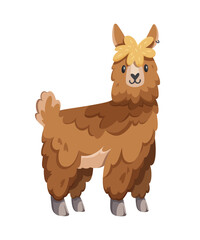 Cute vector clipart of a friendly alpaca on white background, designed in a simple and adorable style perfect for children's products, nursery decor, or educational materials
