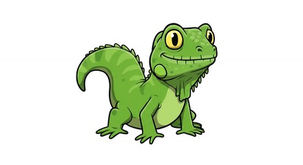 Playful green cartoon lizard illustration childrens book mascot design